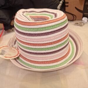 J Hats Colorful Striped Cotton Sun Hat W/ Bow- One Size New With Tag
